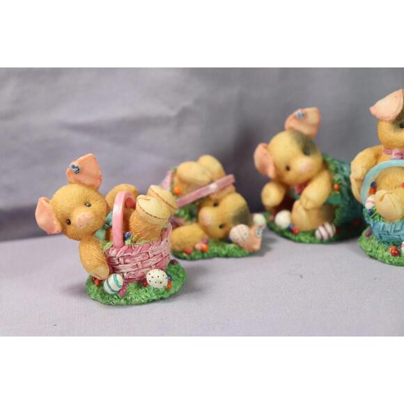 Enesco Easter Bunny Rabbits Decor This Little Lot Piggy Figurines Vtg Set w/ Box - Picture 4 of 9